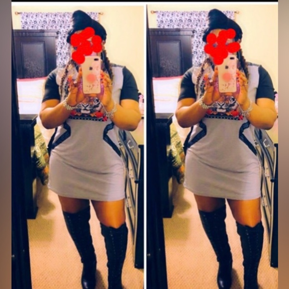 Gray and Black Tiger Print Mini Dress